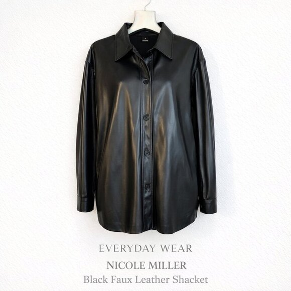 Nicole Miller Jackets & Blazers - Nicole Miller Black Faux Leather Shacket Shirt Jacket Oversized M